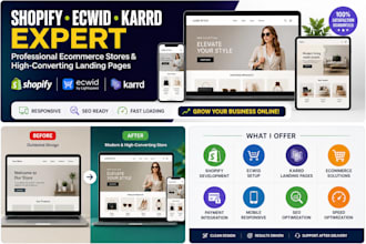 build shopify ecwid store and karrd landing page