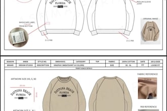 create clothing tech pack for t shirt, hoodie, joggers and jeans manufacturing