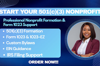 register your 501c3 nonprofit, prepare form 1023, bylaws, irs filing support