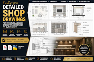 provide  detailed shop drawing for furniture