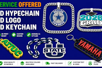 design custom h3d hypechain logo cuban link 3d keychain stl necklace 3mf bambu