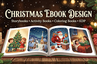 design christmas ebook cover, holiday book layout and pdf ebook cover, kid books