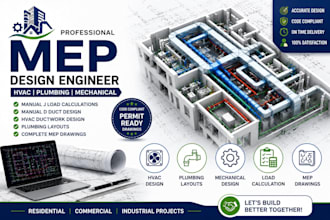 design hvac ductwork, plumbing layout, mep drawing, manual j and manual d