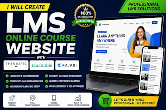 create lms online course website with thinkific, teachable, kajabi setup