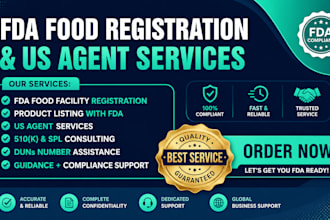 handle fda food registration product listing and US agent services