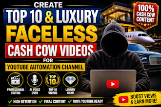 create top 10  luxury faceless cash cow videos for youtube automation channel