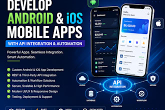 develop android and ios mobile apps with api integration and autumation
