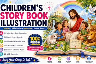 create christian children picture book illustration, christmas book, kids story