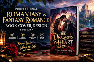 design a romantasy and fantasy romance book cover for KDP