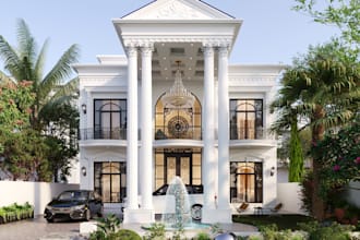 photorealistic 3d exterior rendering for luxury villa and mansion