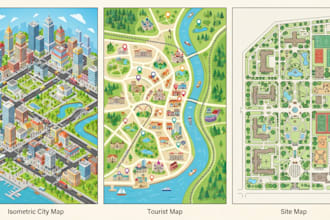 2d 3d vector maps, city map designs and tourist map illustrations