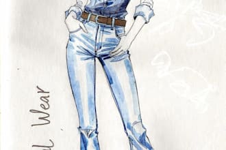 design modern western wear sketches outfit and tech pack