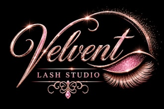 design a luxury feminine glitter logo for beauty lash boutique brands