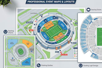create sports event map, parking guide, seating layout design, venue map
