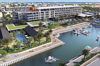 luxury waterfronts resort render, urban masterplan visualization,public park cgi