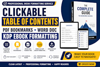 create clickable table of content for PDF bookmark word doc kdp ebook formatting
