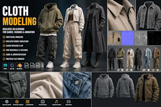 create realistic 3d clothing models for games, fashion and animation