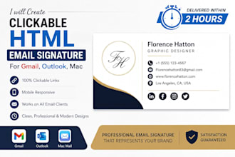 create a clickable HTML email signature for gmail, outlook, mac within 2hours