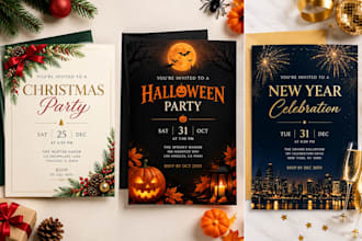 design christmas, halloween and new year party invitations