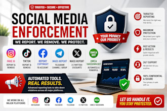 takedown harassments, ig banning mass report bot, fake profile remove, dmca