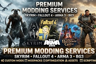 create custom skyrim, fallout 4, arma 3 and bg3 mods