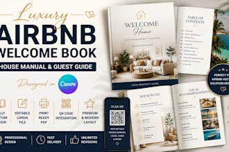 design luxury airbnb welcome book, house manual and guest guide in canva