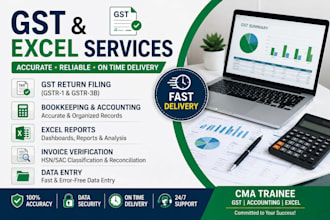 prepare excel reports, verify gst invoices, data cleaning