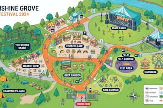 create detailed festival, event and tourist map designs