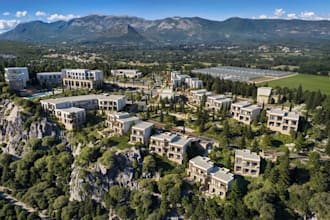 cgi resort masterplan,3d hillside villas,townhouse development,playground render
