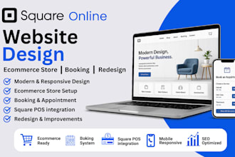 design square online website, ecommerce store, booking website, redesign