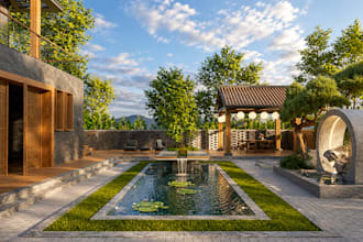 do landscape design and photorealistic 3d outdoor rendering