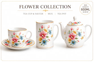 design floral ceramic plate, mug, bowl and dinnerware decal