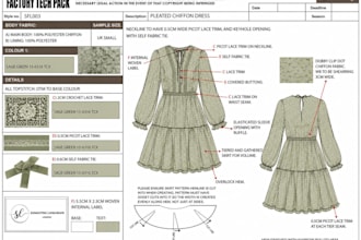 create a professional fashion tech pack, clothing tech pack and technical flats