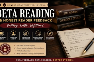 beta read and provide honest reader feedback for your book, fanatasy, erotic