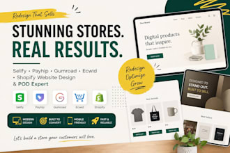 redesign sellfy payhip landing page gumroad ecwid shopify website design pod seo