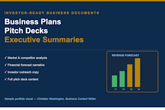 write your business plan pitch deck or executive summary