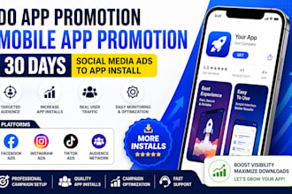 do app promotion, mobile app promotion, 30days social media ads to app install