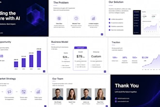 design ai startup pitch decks, saas, and tech startups investor presentations