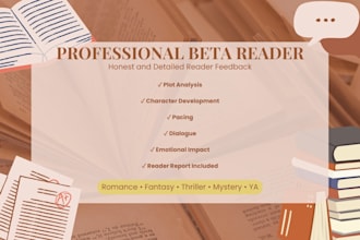 beta read your romance, fantasy or thriller novel