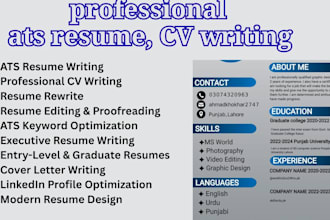 deliver professional ats resume, CV writing, resume