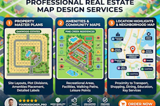 design real estate property map, amenities map, and location highlights