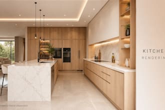 do kitchen interior design, realistic 3d render and model