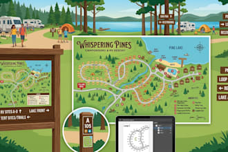 design campground, rv park, resort, tourist, svg and wayfinding maps