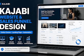 create kajabi sales funnel, online course landing page and website design