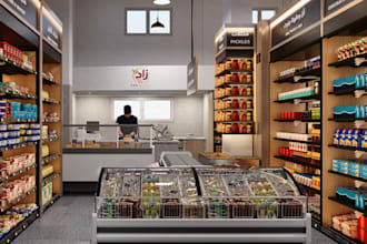 cgi3d commercial minimarket interior,cashier counter,grocery store,mockup design