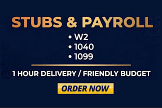 prepare stubs, form w2 and form w3, 1099 and 1040