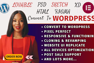 convert lovable figma or xd to wordpress, psd or html to wordpress elementor web
