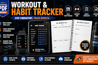 design fitness planner, workout tracker, checklist, habit tracker PDF