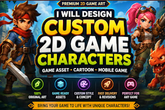 design custom 2d game character, game asset, cartoon mobile game characters