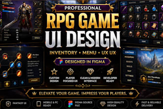 design rpg game inventory UI, fantasy game menu interface, game UI UX, figma